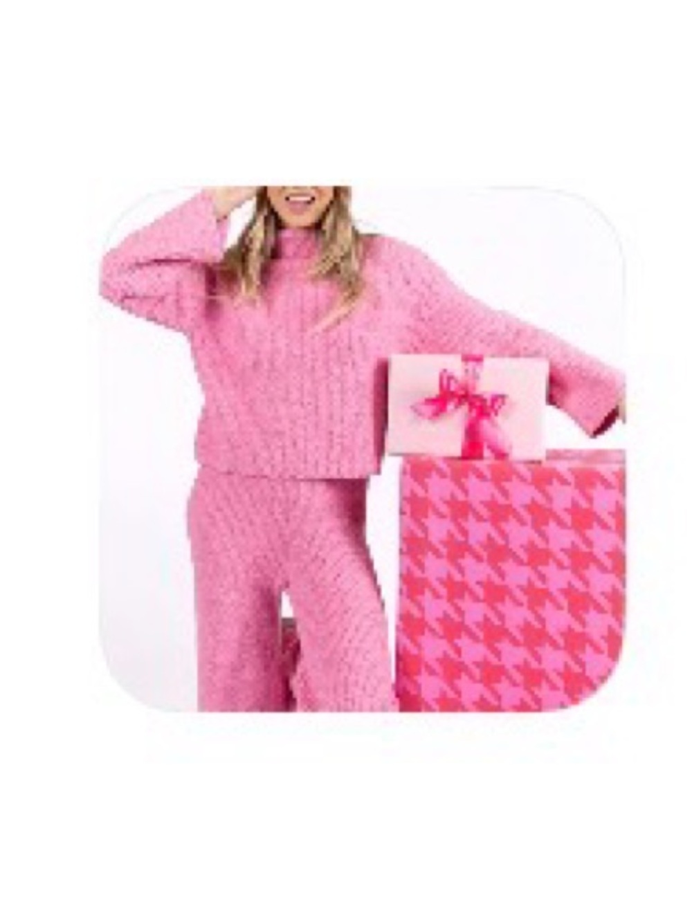 Fuzzy Soft Light-Weight Candy Pink Turtleneck Sweater/Pant Set, Relaxed & Comfy